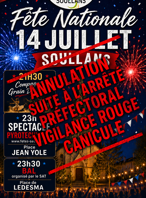 ANNULATION FEU D&rsquo;ARTIFICE 14 JUILLET 2026